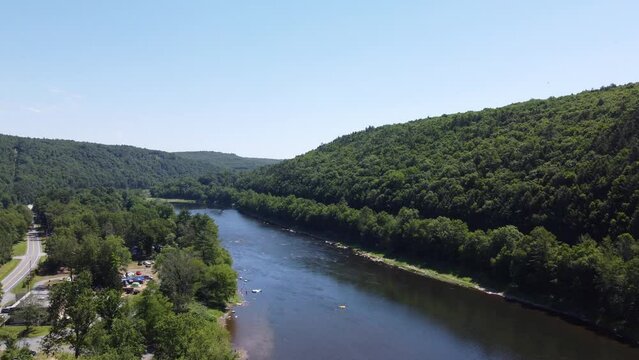 Aerial view of the Delaware River in New York State