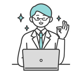 医療従事者がパソコンを操作するイラスト素材