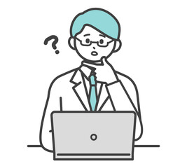 医療従事者がパソコンを操作するイラスト素材