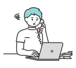 医療従事者が電話対応するイラスト素材