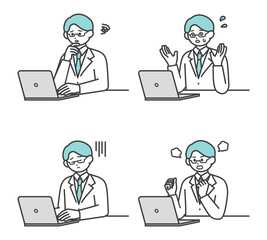 医療従事者がパソコンを操作するイラスト素材