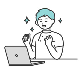 医療従事者がパソコンを操作するイラスト素材