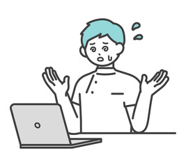 医療従事者がパソコンを操作するイラスト素材