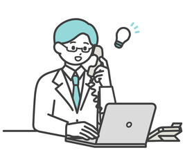 医療従事者が電話対応するイラスト素材