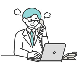 医療従事者が電話対応するイラスト素材