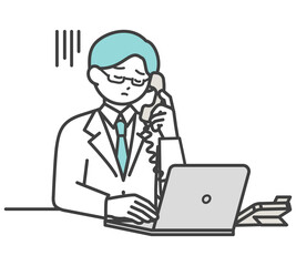 医療従事者が電話対応するイラスト素材