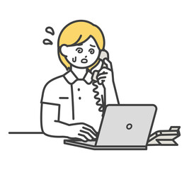 医療従事者が電話対応するイラスト素材