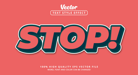Editable text effects, Stop text in modern color style red white and blue
