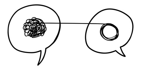 Psychotherapy concept illustration with tangled and untangled on speech bubble. vector illustration.
