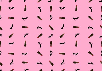 Woman seamless shoes and lipstick pattern for wrapping paper and clothes print and notebooks and shops and hobbies
