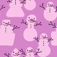 Winter seamless print with snowman and snowflakes for Christmas wrapping paper and fabrics and kids