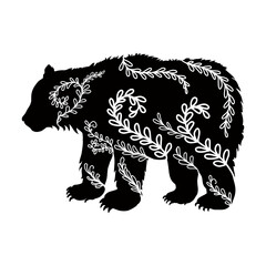 Naklejka na ściany i meble bear, bear line art, bear outline, animal, bear doodle, bear zentangle, bear flower, bear mandala, handrawn, hand drawn, hand draw, vector, silhouette, mammal, illustration, elephant, wild, dog, wildl