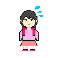 Clip art of school girl sweating in pixel art