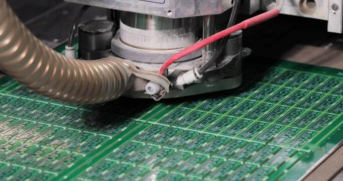 Industrial equipment for testing the quality of the assembly of electronic circuit board. Test a finished product at an electronics factory. The concept of production of electronic equipment.
