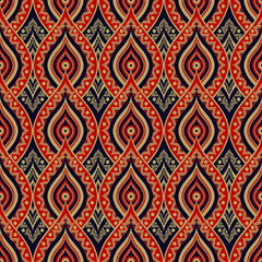 Vector ethnic red-gold color Indian flower style seamless pattern background. Use for fabric, textile, interior decoration elements, upholstery, wrapping.