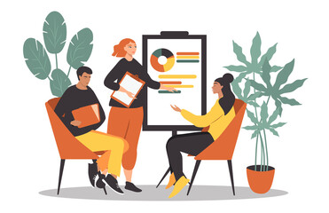 vector hand drawn illustration on the theme of office, teamwork. 
trend illustration in flat style