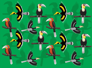 Bird Hornbill Various Seamless Wallpaper Background