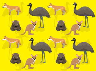 Emu Wallaby Dingo Wombat Seamless Wallpaper Background