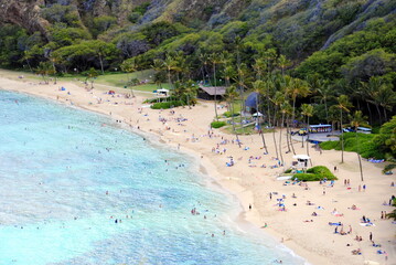 Hanauma bay beach park and reserve in Oahu, Hawaii. Popular snorkeling spot.