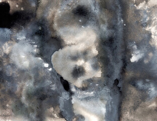 Abstract background from stains and streaks of paint. Storm, universe, space. Digital art with mixed media texture - watercolour, gouache. Backdrop for packaging, scrapbooking, textiles, decoupage pap