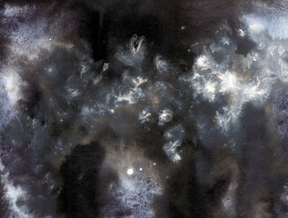 Abstract background from stains and streaks of paint. Storm, universe, space. Digital art with mixed media texture - watercolour, gouache. Backdrop for packaging, scrapbooking, textiles, decoupage pap