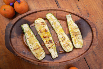 Grilled vegetables on a wooden table