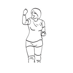 line art female volleyball player with her celebration illustration vector hand drawn isolated on white background