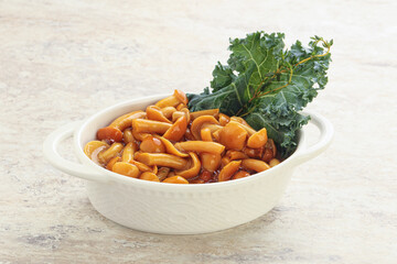 Wild pickled honey mushroom in the bowl