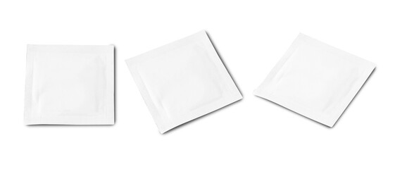 Wet wipe envelope mockup isolated on white background with clipping path.
