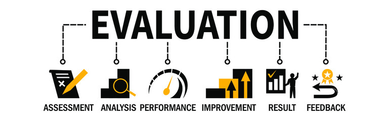 Evaluation Banner Vector Illustration Concept with Assessment Performance Analysis Improvement Result Feedbackh icons
