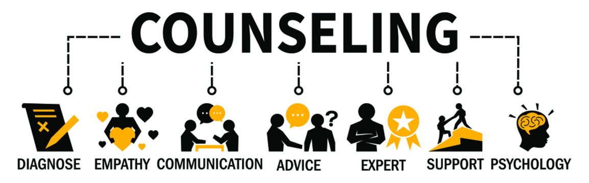 Counseling Banner Vector Illustration Concept with Empathy Communication Advice Psychology icons