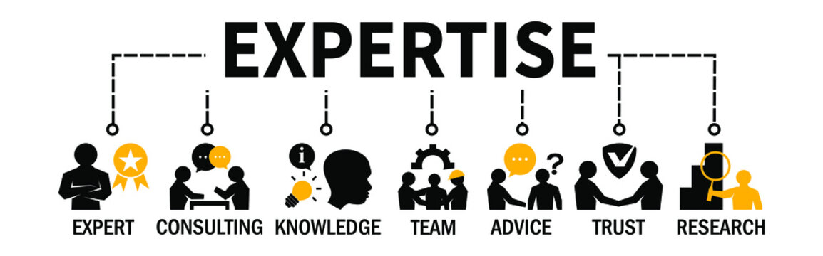 Expertise Banner Vector Illustration Concept With Intern Consulting Expert Knowledge Team Advice Trust Research Icons