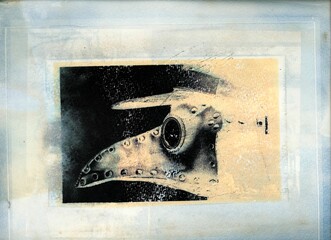 water color paper engraving of plague doctor
