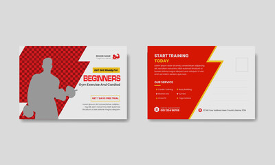 Gym Fitness Post Card Design. Post Card Design. Exercise Post Card Template.
