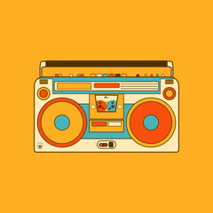 Retro portable stereo boombox radio receiver with cassette recorder vector illustration