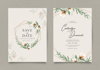 Elegant double sided wedding invitation with floral watercolor