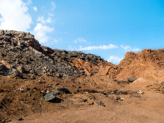 Red clay mountains near Sharm El Sheikh, Egypt. Desert landscape in the Sinai desert. Background with copy space