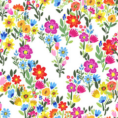 Seamless pattern with flowers on white background.