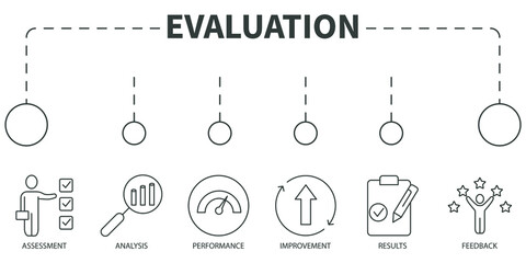 evaluation Vector Illustration concept. Banner with icons and keywords . evaluation symbol vector elements for infographic web