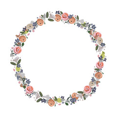 Vector floral wreath. Abstract roses arrange in round border