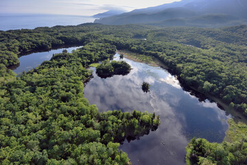 空から見る初夏の知床五湖（北海道・知床）
