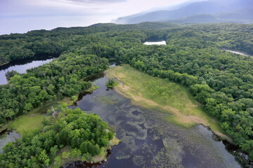 空から見る初夏の知床五湖（北海道・知床）
