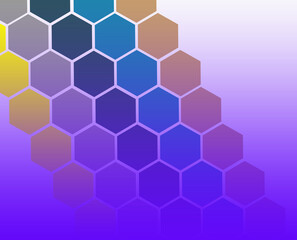 Abstract background. Diagonal colorful hexagons with gradient purple background.