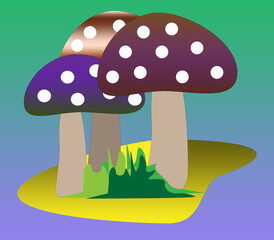 Abstract image for background. Colorful mushroom with gradient purple as background.