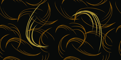 gold abstract hand drawn black background. Seamless pattern. Suitable for fabric, packaging, knitwear, clothing, tablecloth, napkins, bags, background