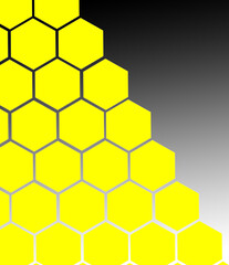 Abstract background. Diagonal Yellow hexagons with gradient black background.