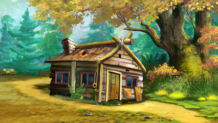 Fototapeta premium Old wooden house illustration