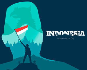Indonesia Independence Day With Soekarno Silhouette And Landscape