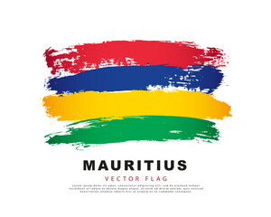 Flag of Mauritius. Red, blue, yellow and green brush strokes drawn by hand. Vector illustration on a white background. 