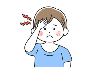 頭痛がする、私服の男性のイラスト